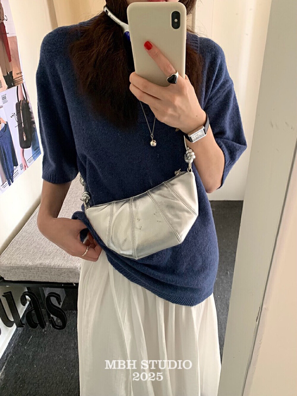 MBH Korean Niche Sheepskin Croissant Bag Hand-Stitched Design Versatile Shoulder Underarm Crossbody Bag - Image 4