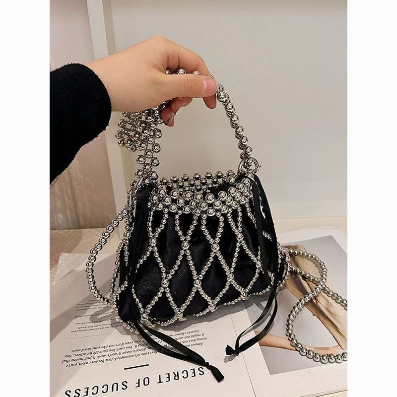 French Cutout Pearl Beaded Handbag for Women 2025 New Versatile Shoulder Crossbody Phone Bag