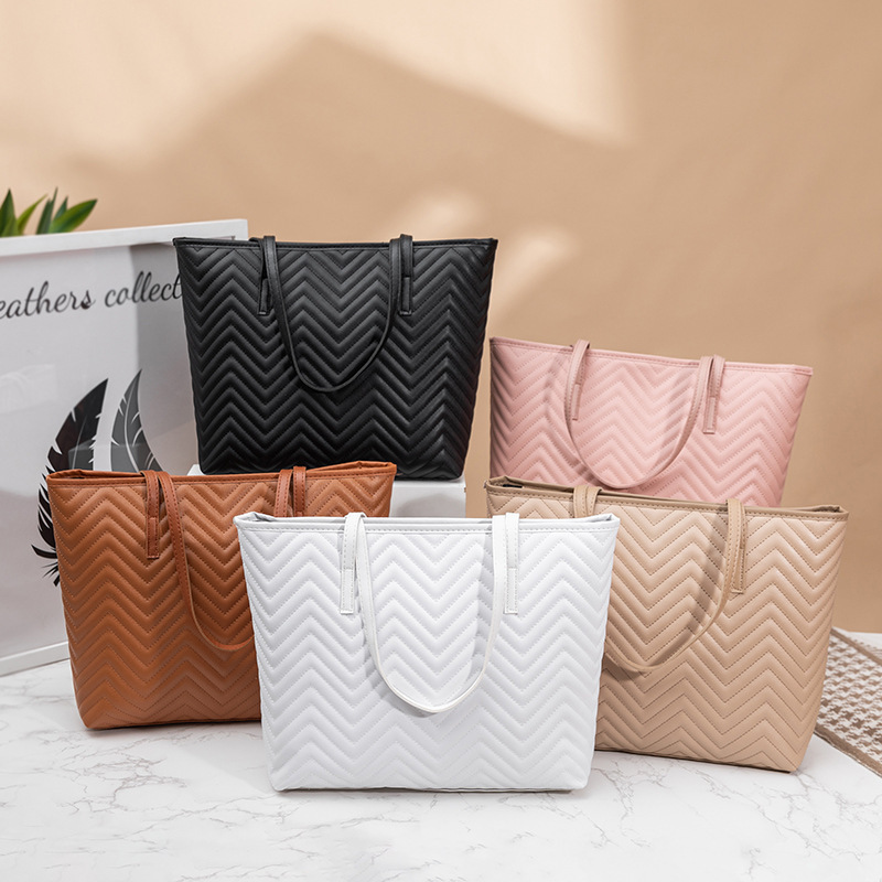 Premium Water Ripple Embroidered Tote Bag 2025 New Fashion Large Capacity Solid Color Zipper Women's Shoulder Bag