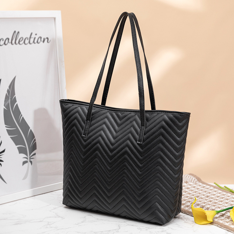 Premium Water Ripple Embroidered Tote Bag 2025 New Fashion Large Capacity Solid Color Zipper Women's Shoulder Bag - Image 5