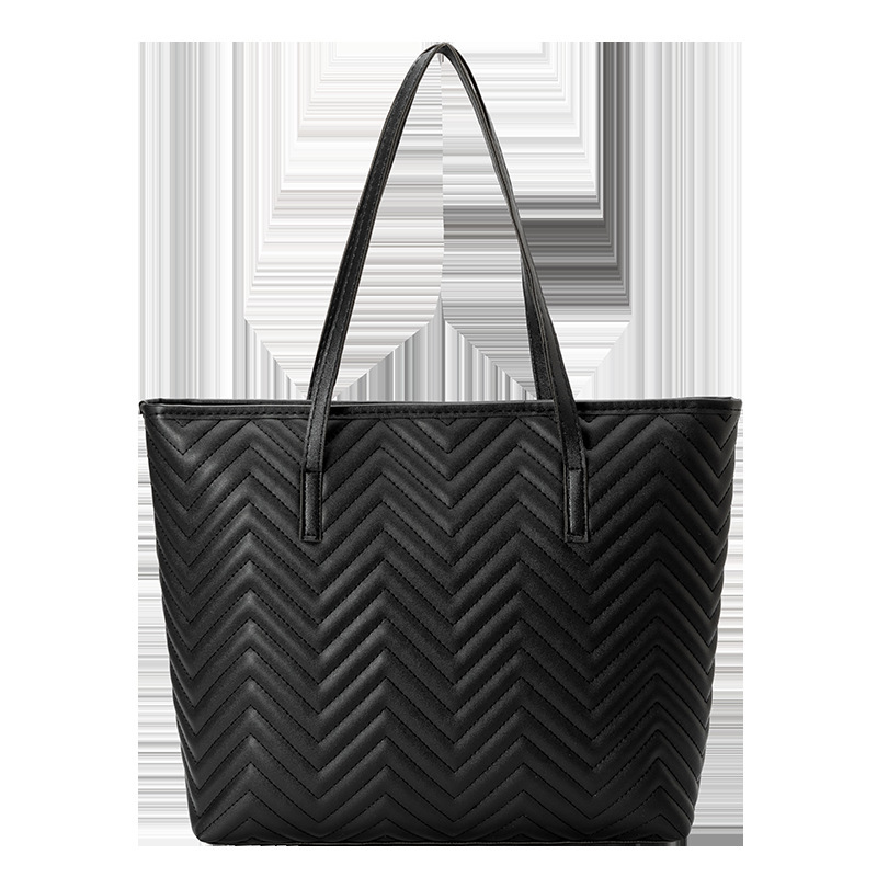 Premium Water Ripple Embroidered Tote Bag 2025 New Fashion Large Capacity Solid Color Zipper Women's Shoulder Bag - Image 4