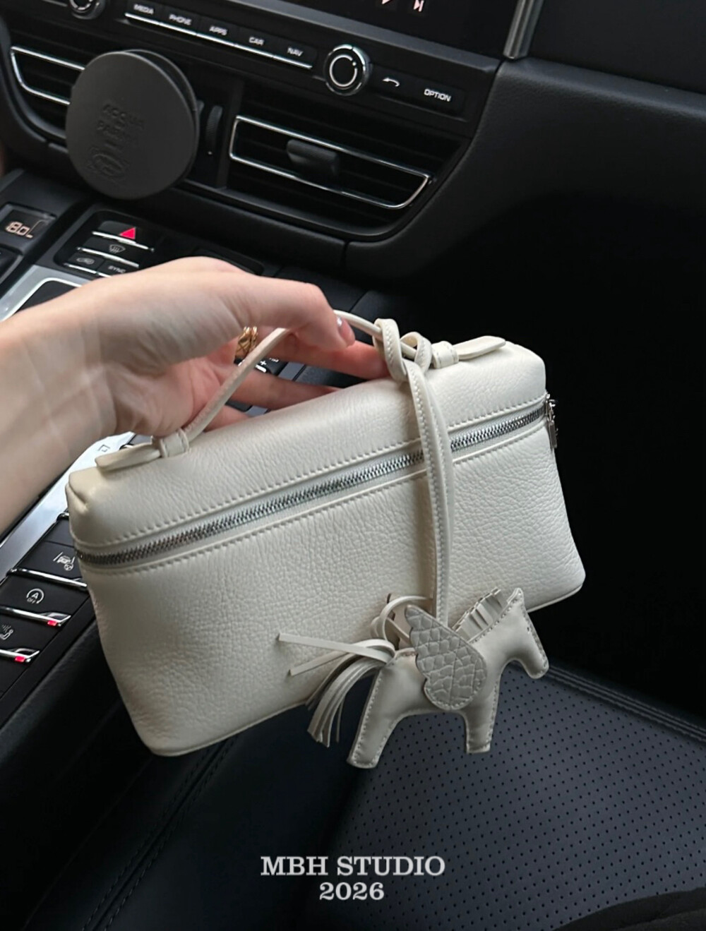 MBH Second Generation LP19 Top Grain Leather Casual Old Money Lunch Box Bag Fashion Crossbody Handbag with Shoulder Strap