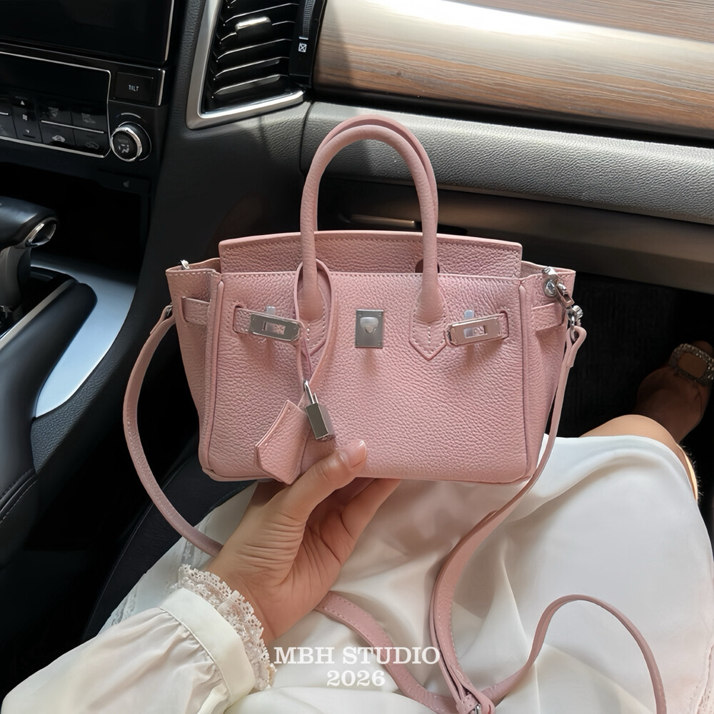 Silver Buckle Mini Genuine Leather 20 Inch Platinum Bag Top Layer Cowhide Spring Summer Dopamine Color Block Crossbody Handbag