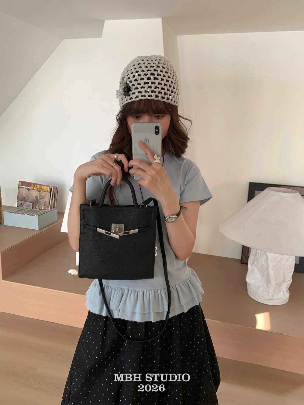 MBH Top Grain Leather Kelly Lock Envelope Bag 2026 New Minimalist Crossbody Handbag with Shoulder Strap