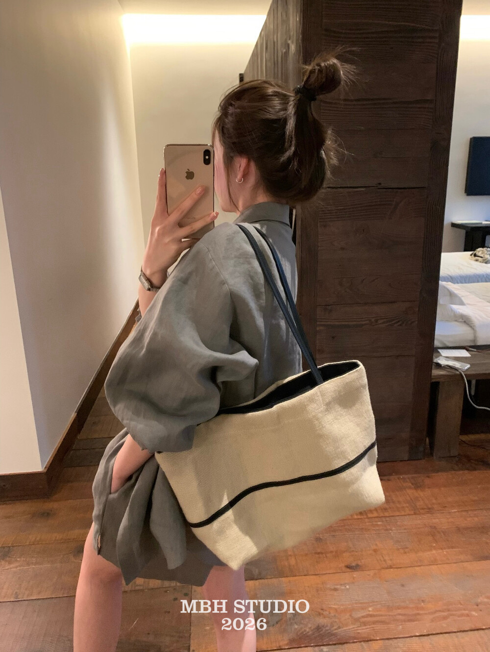 MBH Women's Linen Cotton Tote Bag Relaxed Style Large Capacity Casual Shoulder Bag