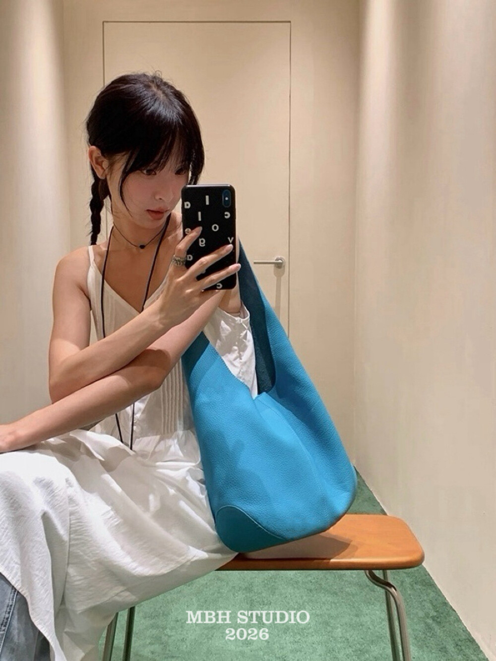 Korean Lazy Style Full Grain Leather Tote Bag Large Capacity Shoulder Bag with Storage Pouch