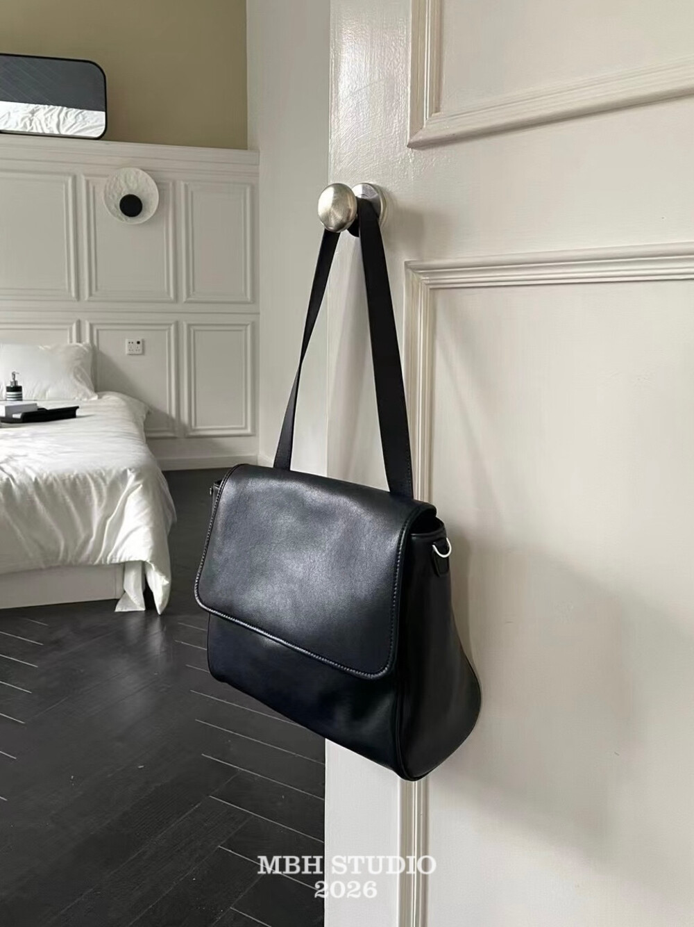 MBH Women's Vintage Leather Flap Messenger Bag and Tote with Shoulder Strap